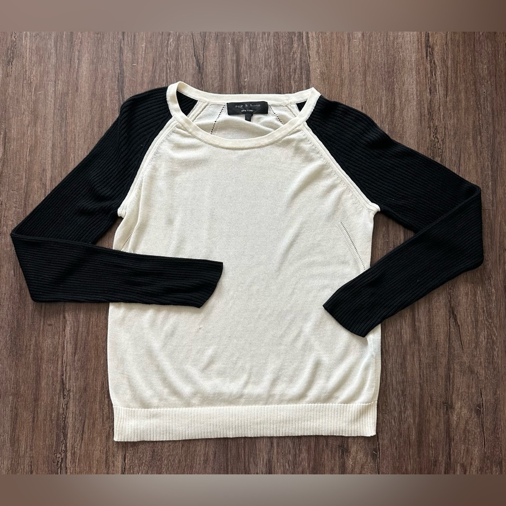 Rag & Bone Colorblock Lightweight Sweater in Cream/Black. Size S - Picture 3 of 13